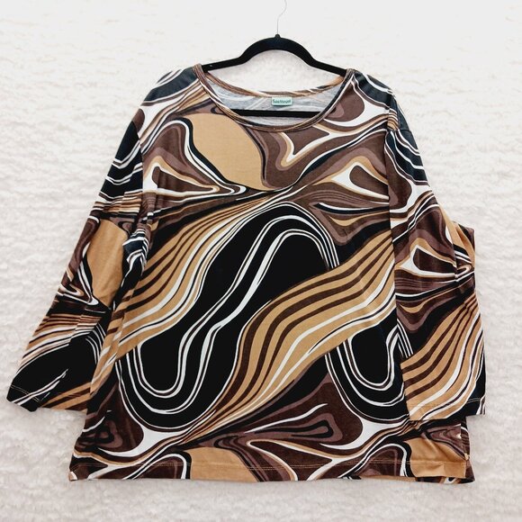 Tunic Top Size 3X Brown Black Swirl Artsy Retro Bold Gallery Core Lounge Luxe - Picture 1 of 9